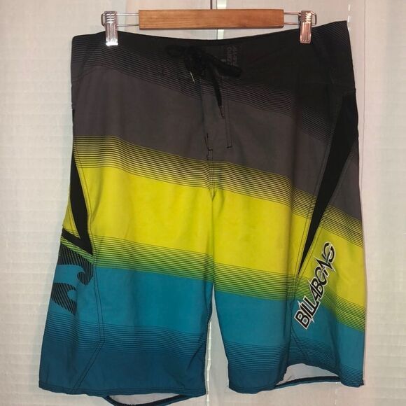 Billabong L ZeroGravityPlatinum Stretch Board Shorts Blue Yellow Gray - Picture 1 of 12